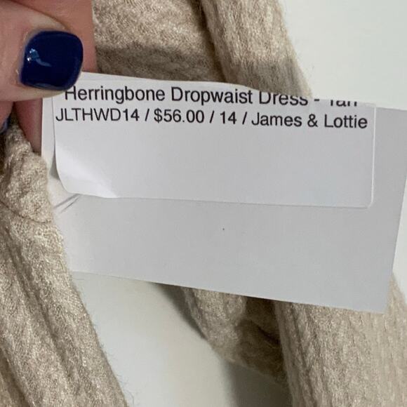 Be Elizabeth Tan Herringbone Dropwaist Dress NWT size 14 - Picture 3 of 5